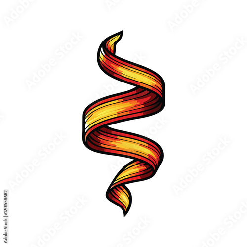 A stylized flame rendered as a swirling, dynamic form composed of gradients ribbons.