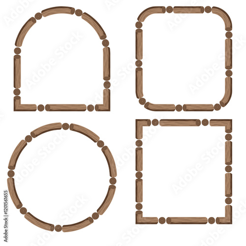 vector set of frames made of brown wooden logs