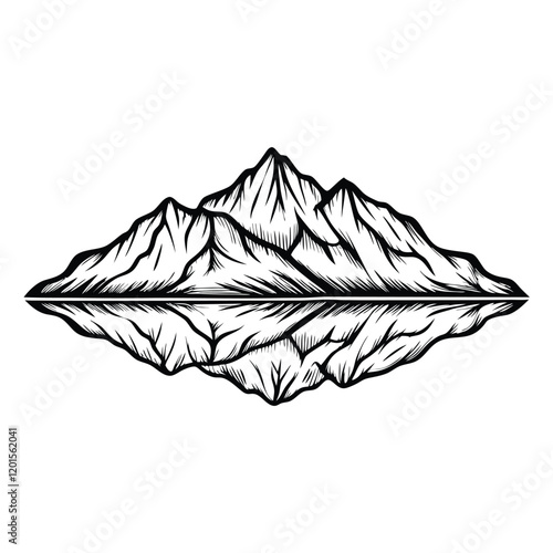 A stylized mountain with a mirrored reflection in the water below, capturing the tranquility and beauty of nature.