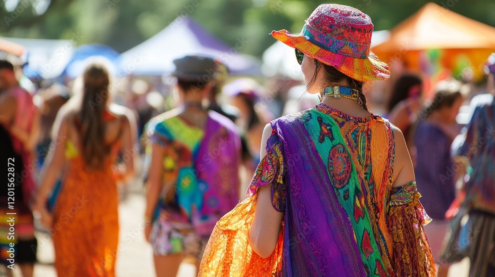 Colorful Festival Crowd Vibrant Summer Fashion Apparel Colorful Festival Crowd Vibrant Summer Fashion Apparel