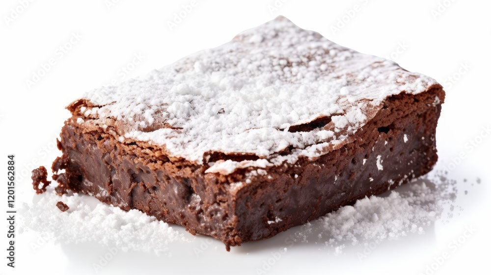 brownie chocolate cake with powdered sugar isolated on white brownie chocolate cake with powdered sugar isolated on white
