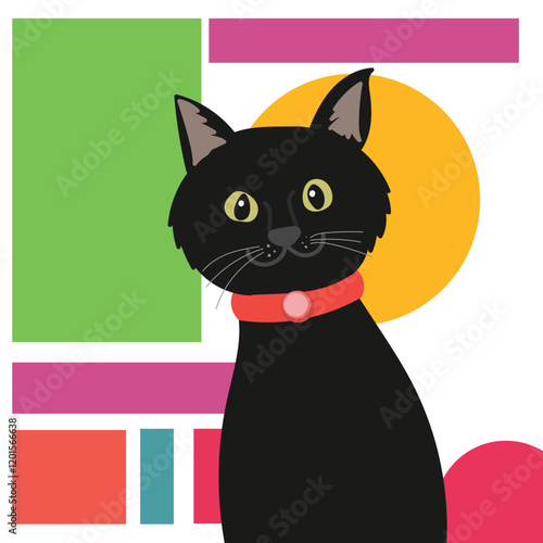 Cute black cat in geometric style for cat lovers, gift card or your artwork