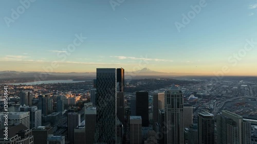 Wallpaper Mural Skyscrapers tower over Seattle cityscape with Mt Rainer on a blue sky horizon Torontodigital.ca