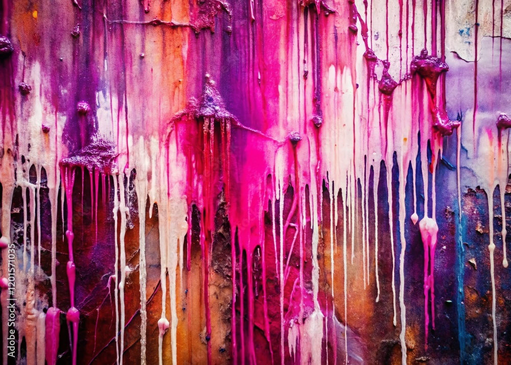 Surreal Pink Purple White Paint Drips on Grungy Wall - Abstract Texture Background Surreal Pink Purple White Paint Drips on Grungy Wall - Abstract Texture Background