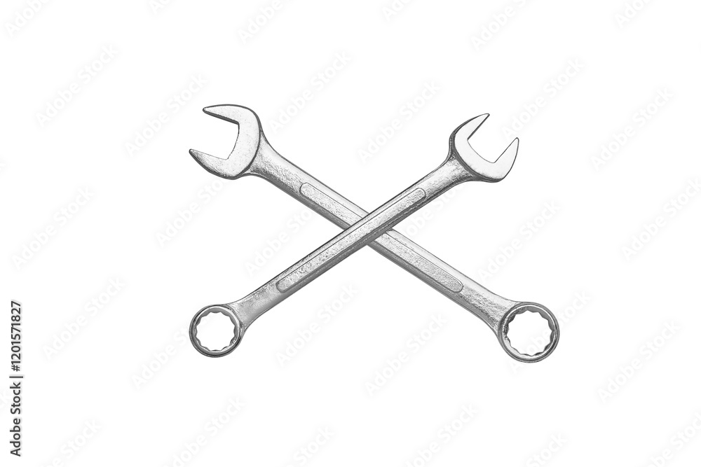 Top view of two silver wrenches isolated on white background with clipping path. Top view of two silver wrenches isolated on white background with clipping path.