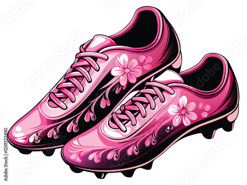 A dynamic and stylish vector illustration of women's soccer cleats, showcasing the latest design trends and highlighting the power and performance of these athletic shoes.