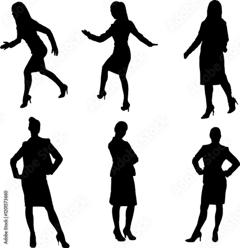 Silhouettes of people and children dancing and running in various poses as a vector art illustration