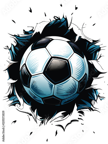 Create a visually stunning and abstract artwork depicting a soccer ball, incorporating elements of bread, such as texture, shape, and color.