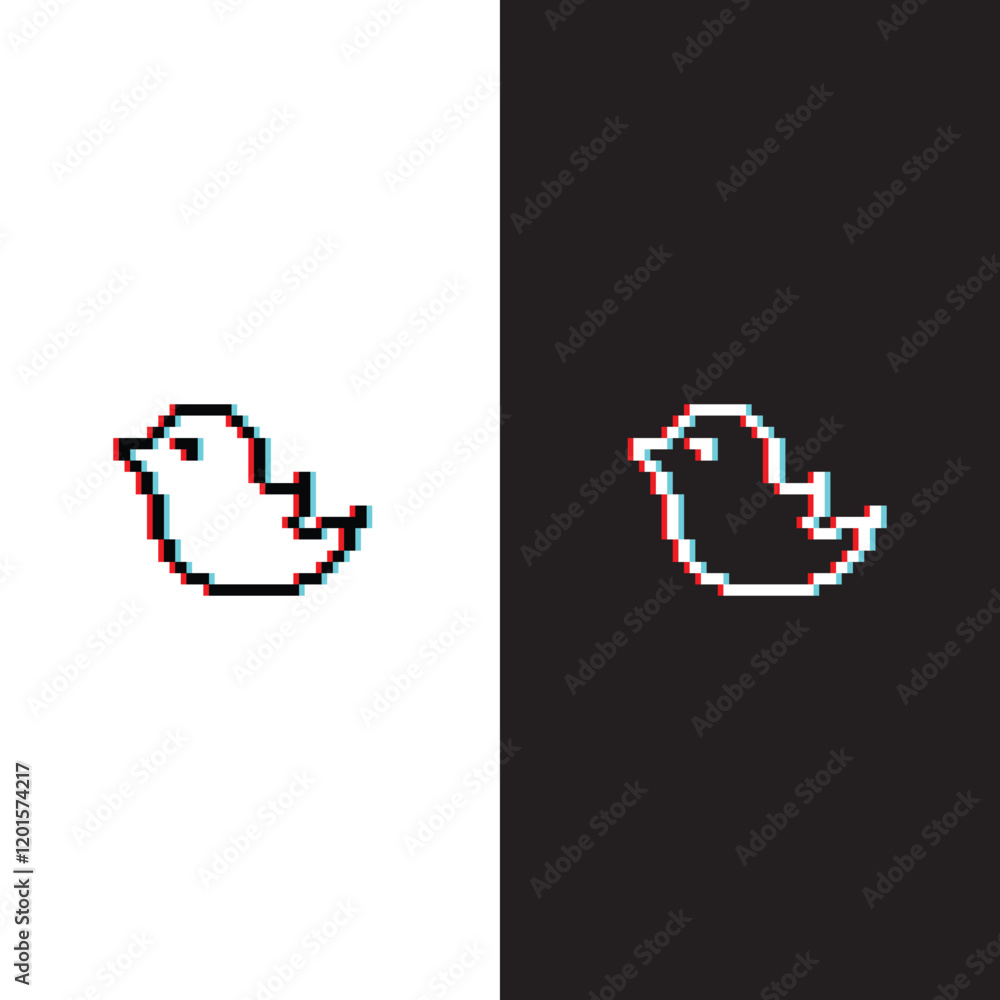 glitch effect pixel bird icon. Vector pixel art 8 bit for game company logo template glitch effect pixel bird icon. Vector pixel art 8 bit for game company logo template