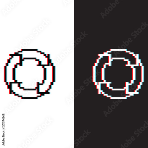 glitch effect Arrow icon 8 bit, pixel art rotate arrows recycling Recycle symbol icon for game logo	