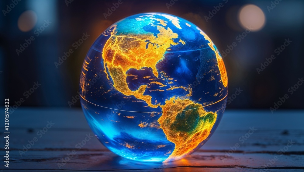 A blue 3D sphere of planet Earth hangs in the vastness of space A blue 3D sphere of planet Earth hangs in the vastness of space