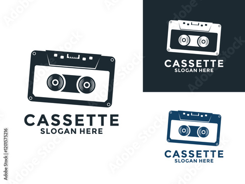 Cassette tape and cassette disc logo design template. Cassette tape logo vector illustration