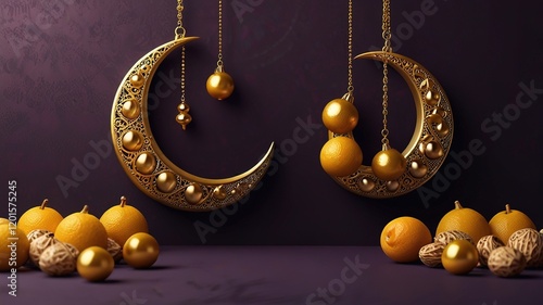 Ramadan golden moon decor for moeslim photo