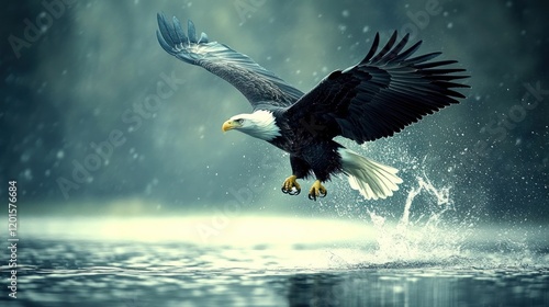 Wallpaper Mural Bald eagle catching fish in snowy water. Torontodigital.ca