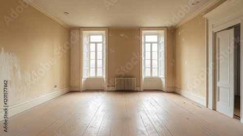 Wallpaper Mural Empty Room Renovation Project Beige Walls, Hardwood Floor Torontodigital.ca