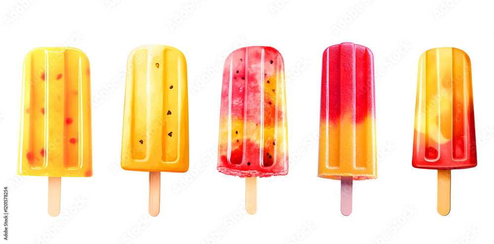 Set of Colorful fruit popsicles on a transparent background. Set of Colorful fruit popsicles on a transparent background.