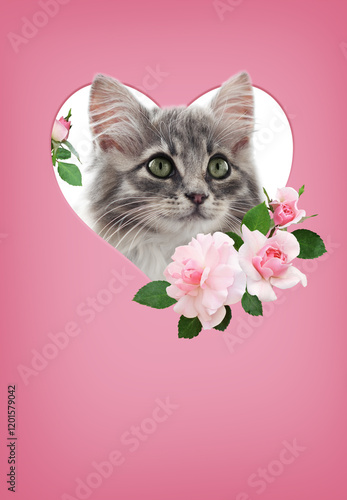 Gray cute kitten in a heart...