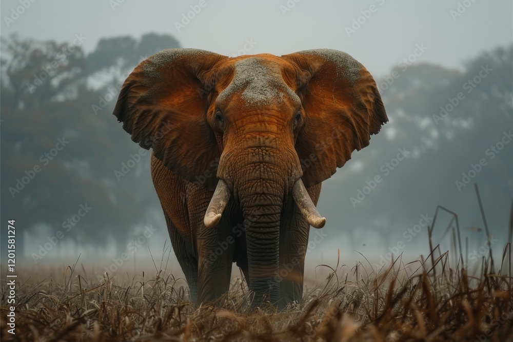 Obraz premium Majestic african elephant roaming the expansive savannah under a bright blue sky