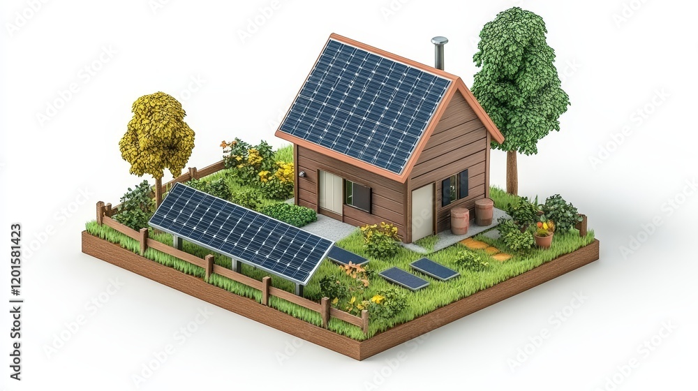 House Powered by Solar Farm for Sustainable Energy, Renewable Resources, Clean Power, Green Technology, Eco-Friendly Design House Powered by Solar Farm for Sustainable Energy, Renewable Resources, Clean Power, Green Technology, Eco-Friendly Design