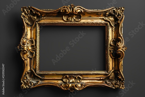 A gold picture frame on a black wall