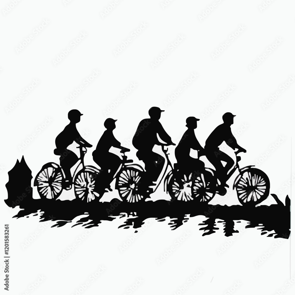Obraz premium Simple Black Silhouettes of 10 Humans Performing Various Sports on a White Background