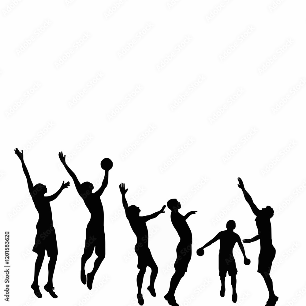 Simple Black Silhouettes of 10 Humans Performing Various Sports on a White Background Simple Black Silhouettes of 10 Humans Performing Various Sports on a White Background