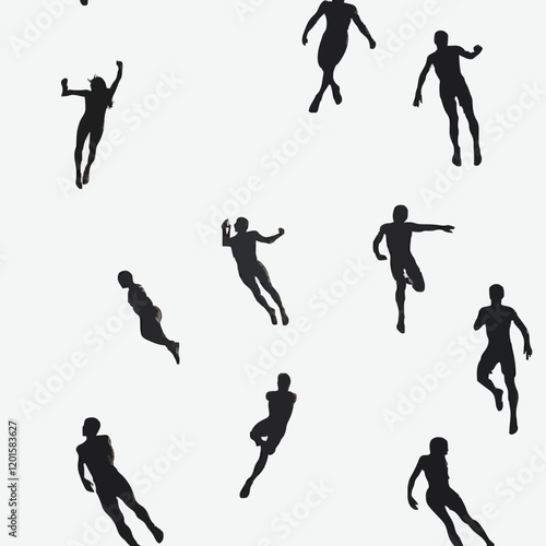 Wallpaper Mural Simple Black Silhouettes of 10 Humans Performing Various Sports on a White Background Torontodigital.ca