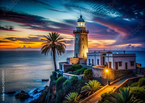 Tangier Malabata Cape Lighthouse Night Photography - Picturesque Moroccan Coastline