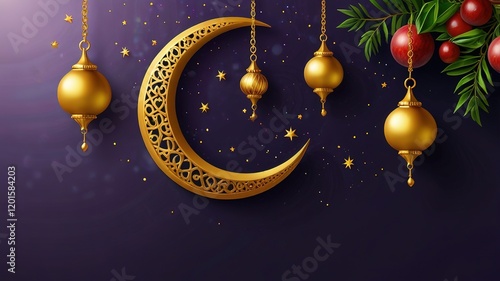 Ramadan golden moon decor for moeslim photo