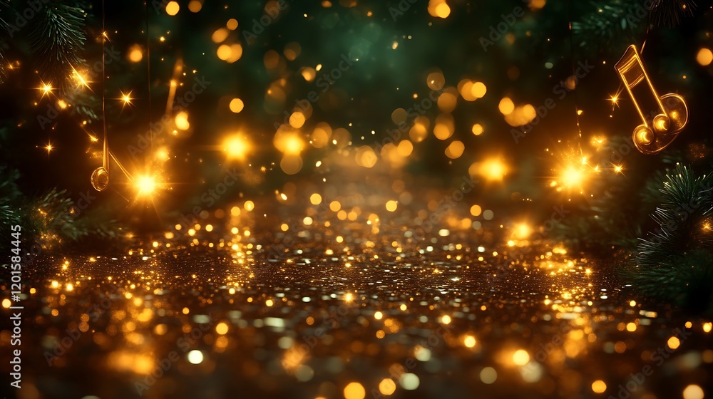 Naklejka premium Festive Glitter Background With Golden Musical Notes