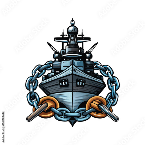 A majestic battleship sits in dry dock, its powerful guns and intricate details visible. The ship's hull is exposed, revealing the intricate network of rivets and welds.
