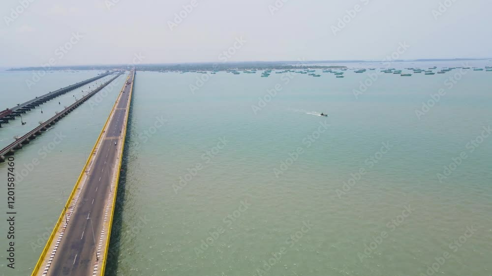 custom made wallpaper toronto digitalAerial drone shot of the city of Rameshwaram, featuring the iconic bridge connecting the mainland.