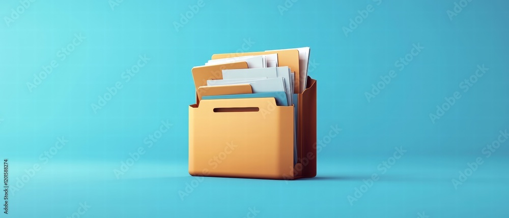 Modern File Folder with Documents on Sky Blue Background Graphic Design Concept Modern File Folder with Documents on Sky Blue Background Graphic Design Concept