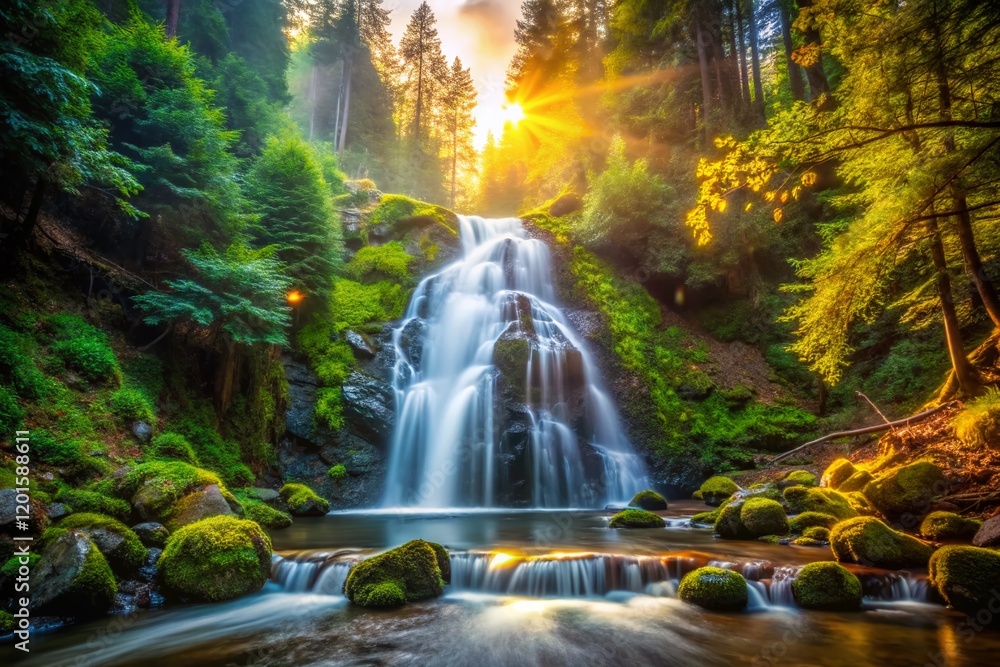 Fototapeta premium Thunderbird Falls Trail: Stunning Bokeh Waterfall Photography
