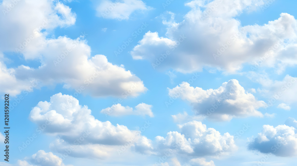 Fluffy white cumulus clouds drift across a vibrant blue sky, creating a serene and peaceful atmosphere, perfect for backgrounds Fluffy white cumulus clouds drift across a vibrant blue sky, creating a serene and peaceful atmosphere, perfect for backgrounds
