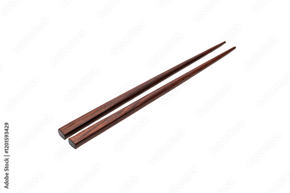A minimalist wooden chopsticks with a sleek, tapered design and warm brown tones, crafted for comfort and functionality while preserving their natural grain beauty. On a transparent background A minimalist wooden chopsticks with a sleek, tapered design and warm brown tones, crafted for comfort and functionality while preserving their natural grain beauty. On a transparent background