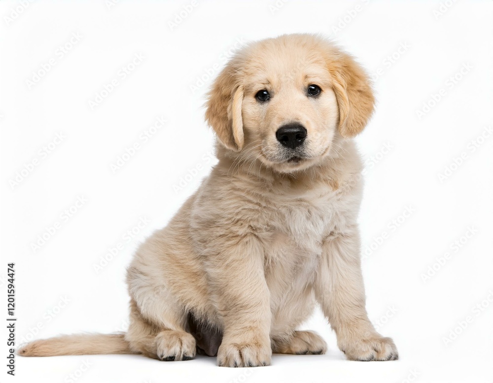 Golden retriever, labrador, puppy isolated on white. Looking at camera. Golden retriever, labrador, puppy isolated on white. Looking at camera.