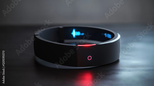 Seamless, buttonless smart fitness watch with minimalist design, sleek band, circular display, holographic interface, subtle glow, intuitive gestures, and futuristic, elegant functionality. photo