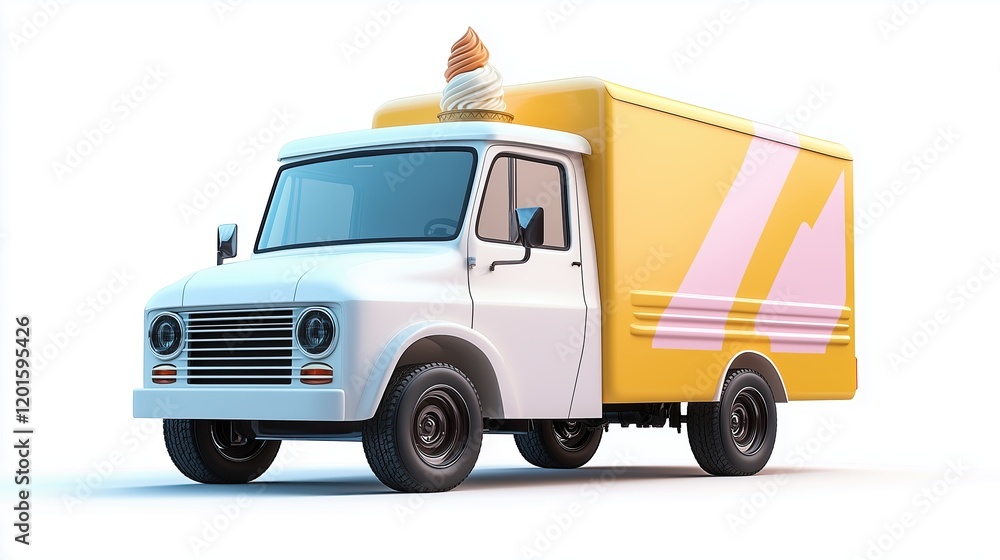 Ice Cream Truck delivery vehicle with ice cream cone on top, Independence Day USA Ice Cream Truck delivery vehicle with ice cream cone on top, Independence Day USA