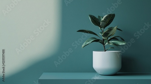 Potted plant casting shadows on a minimalist wall photo