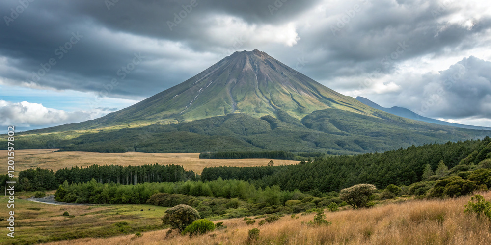 A Majestic Perspective of Ngoruhoe Volcano in New Zealand, Capturing Nature 's Splendor A Majestic Perspective of Ngoruhoe Volcano in New Zealand, Capturing Nature 's Splendor