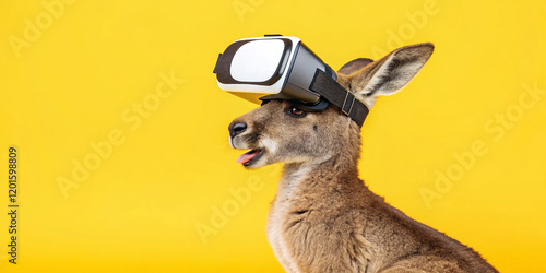 A Humorous Portrait of a Kangaroo Wearing Virtual Reality Glasses photo