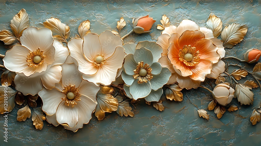 Fototapeta premium Floral 3D Luxury Pastel Artwork Design