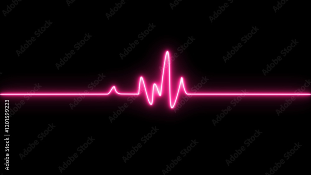 Abstract heartbeat and pulse signal illustration. neon line heartbeat sign on black background.