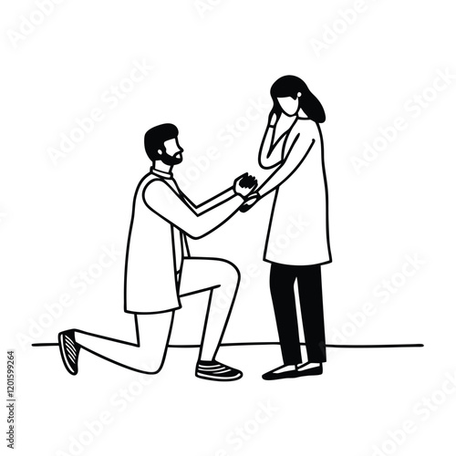 Wedding Proposal Line Drawing
A man kneeling down to propose to his partner, illustrated in a minimalist and romantic style
Adobe Illustrator Artwork