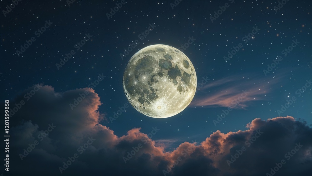 The full moon, a luminous disc in the velvet sky, casts a silvery path across the tranquil sea The full moon, a luminous disc in the velvet sky, casts a silvery path across the tranquil sea