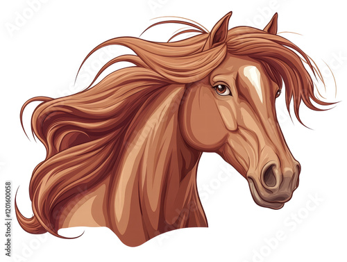 Isolated Brown Horse Head with Flowing Mane photo