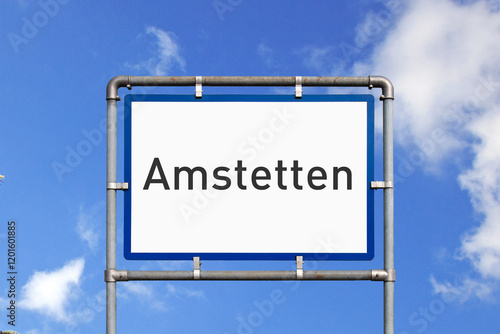 Ortseinfahrt, Schild, Stadt Amstetten, Österreich photo