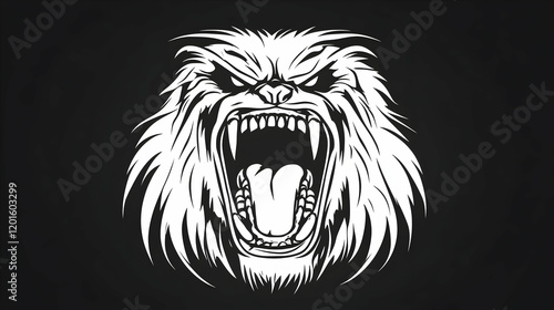 Furious gorilla head roar, dark background, graphic design, tshirt print photo