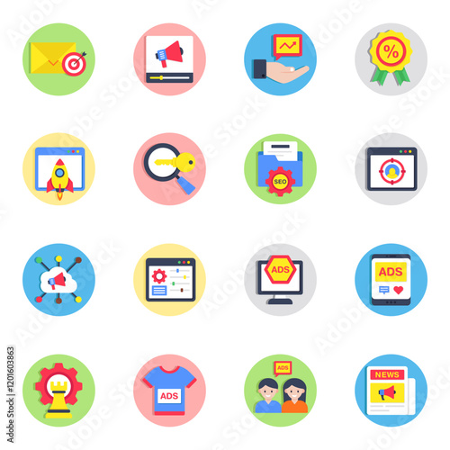 Set of Seo and Marketing Flat Icons